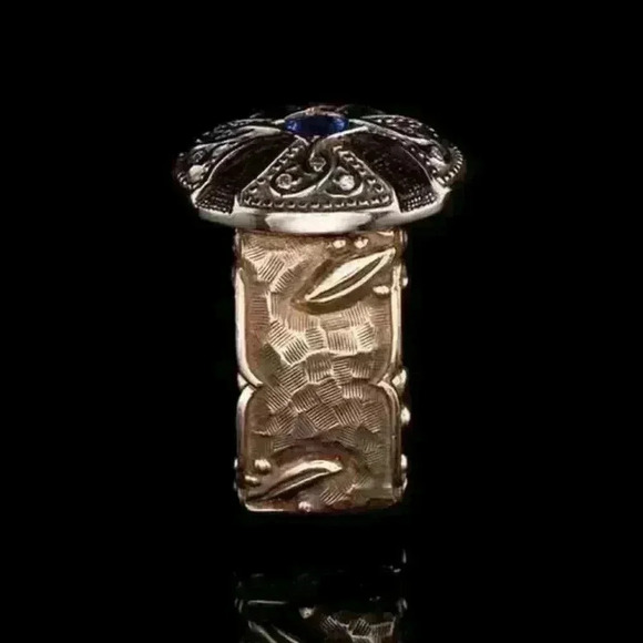 - 💥 Unisex Black Enamel Signet Ring Rose Gold Blue Fashion Ring, GPMB1486-7 - Picture 5 of 8